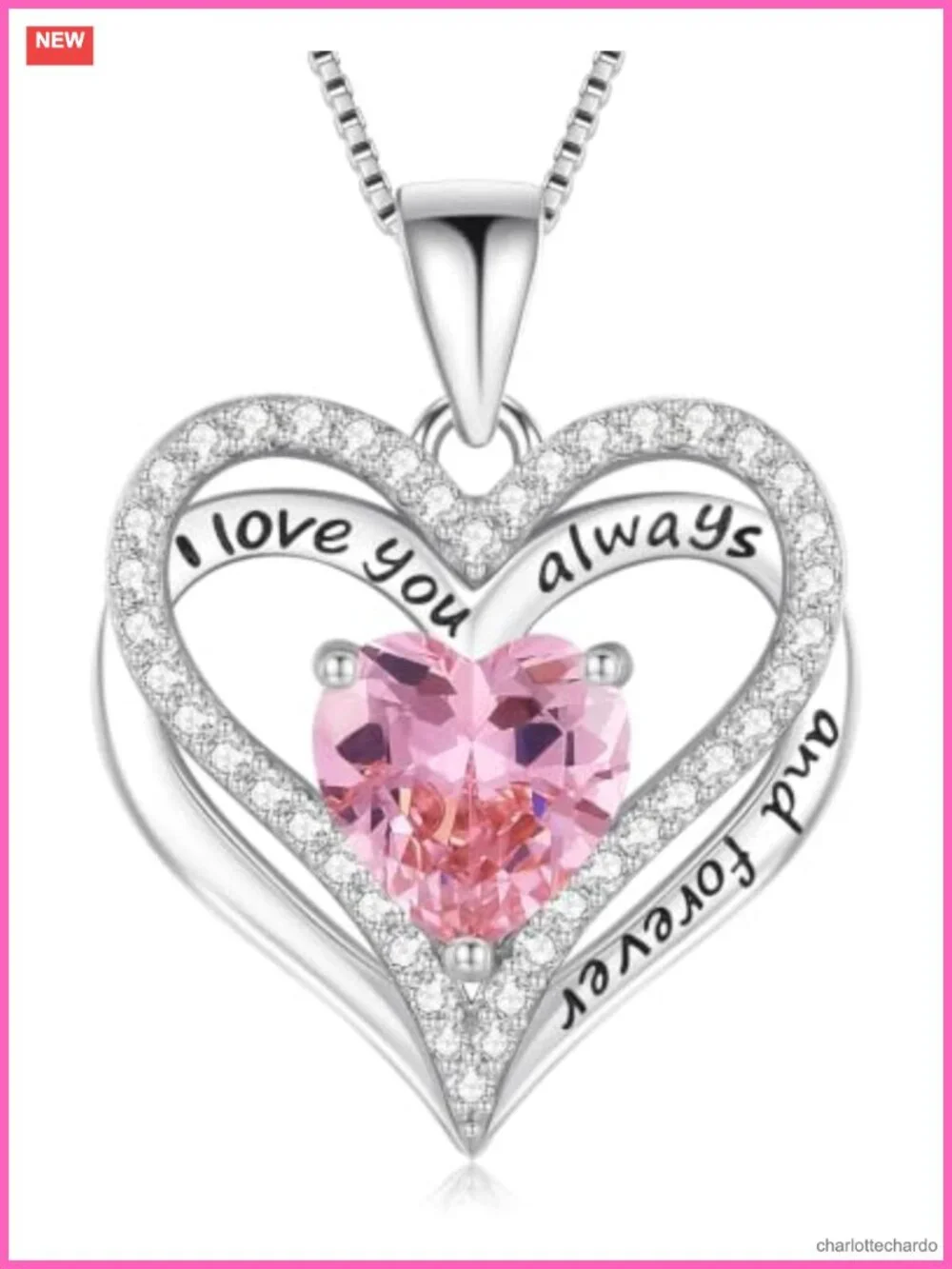 S925 Sterling Silver Heart Necklace with Cubic Zirconia Pendant